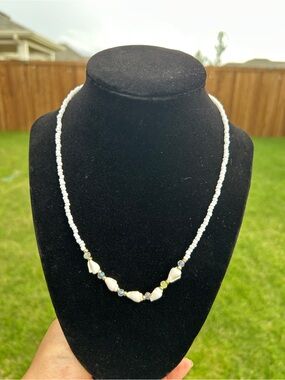 Handcrafted White Beaded Necklace with shell beads